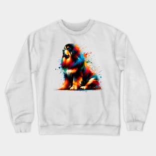 Tibetan Mastiff in Dynamic Colorful Splash Art Style Crewneck Sweatshirt